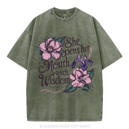 She Opens Her Mouth With Wisdom Washed T-Shirt