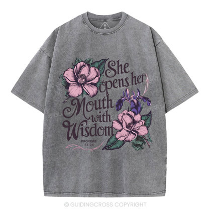 She Opens Her Mouth With Wisdom Washed T-Shirt