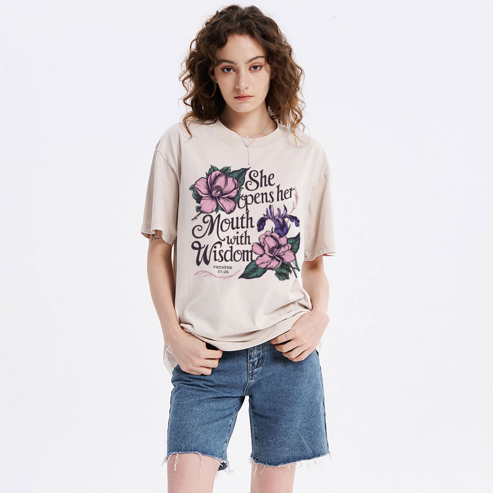 She Opens Her Mouth With Wisdom Washed T-Shirt