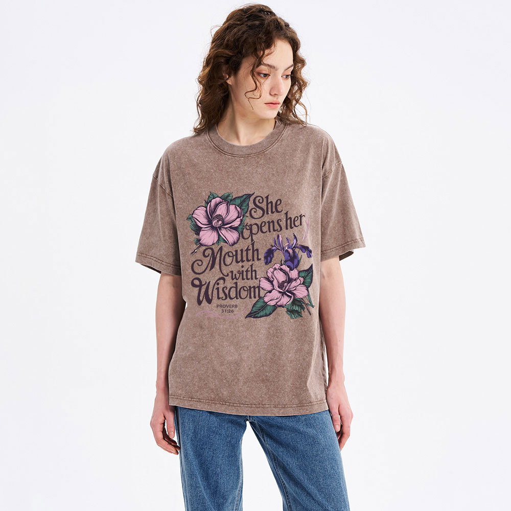 She Opens Her Mouth With Wisdom Washed T-Shirt
