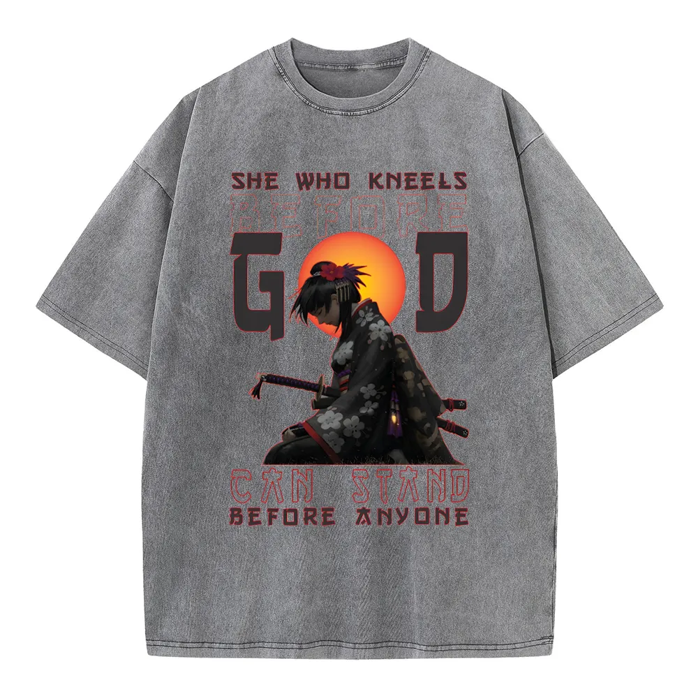 She Who Kneels Before God Christian Washed T-Shirt