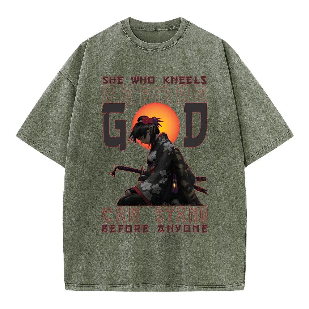 She Who Kneels Before God Christian Washed T-Shirt