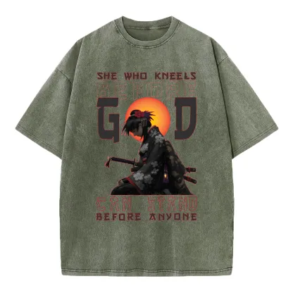 She Who Kneels Before God Christian Washed T-Shirt