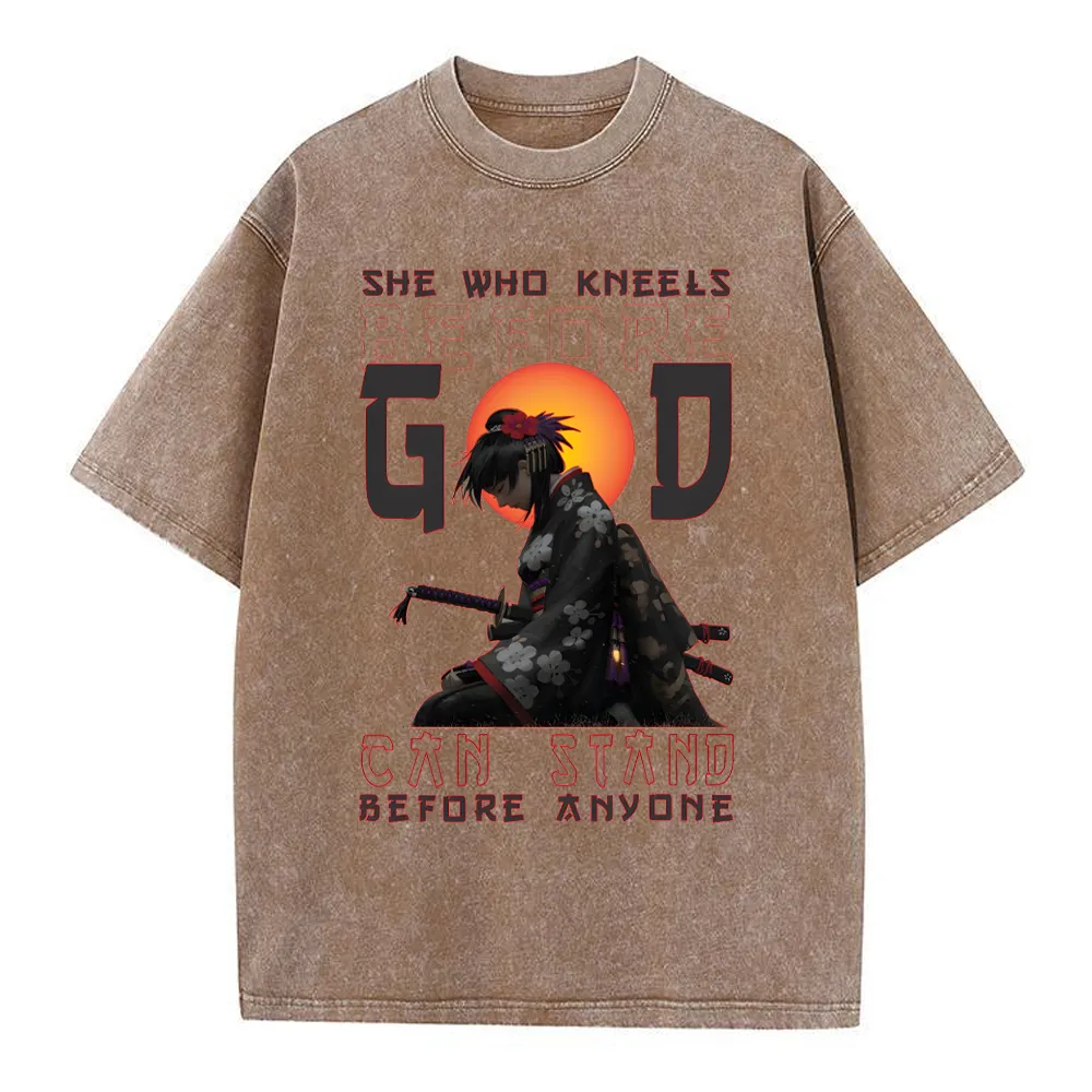 She Who Kneels Before God Christian Washed T-Shirt