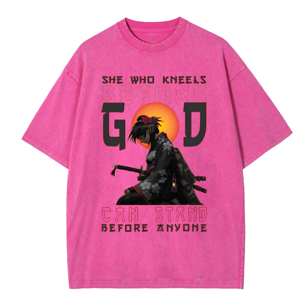 She Who Kneels Before God Christian Washed T-Shirt