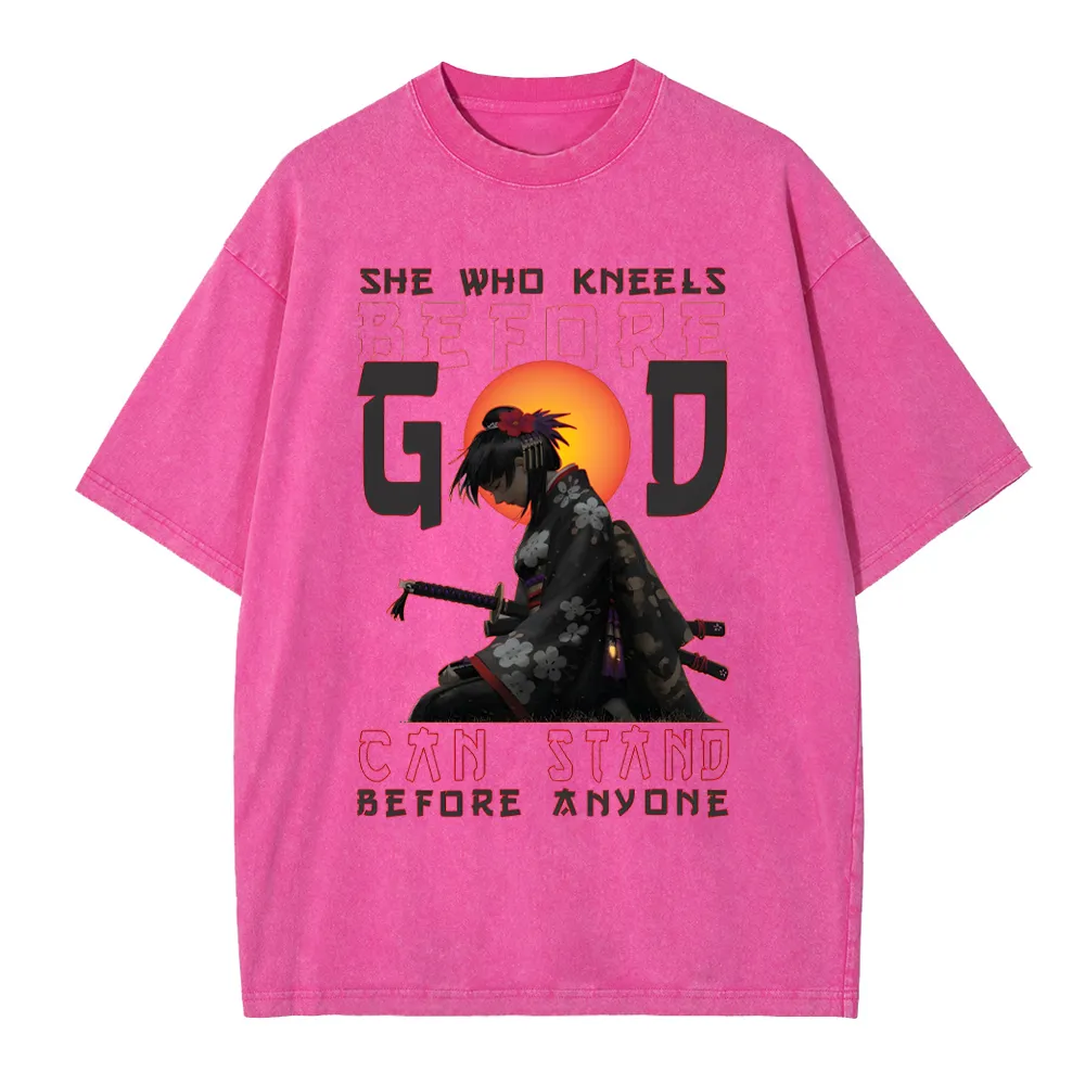 She Who Kneels Before God Christian Washed T-Shirt