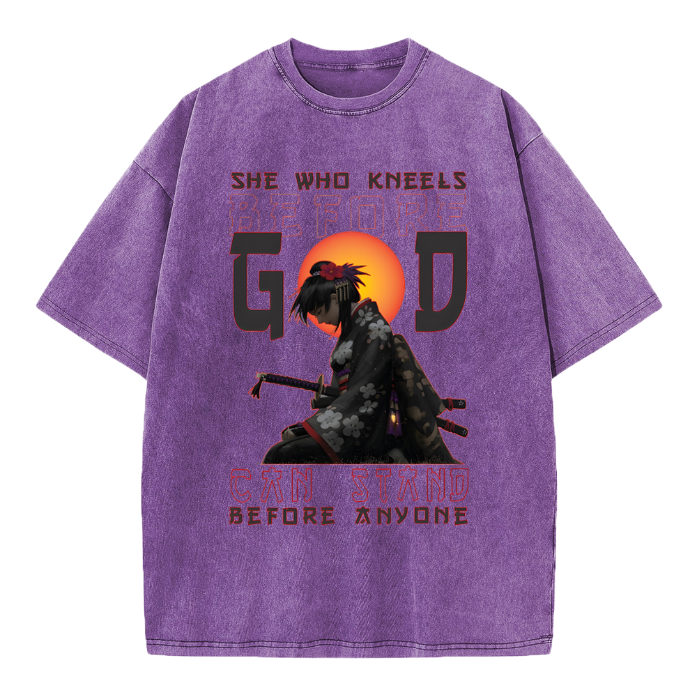 She Who Kneels Before God Christian Washed T-Shirt