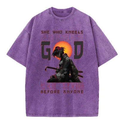 She Who Kneels Before God Christian Washed T-Shirt