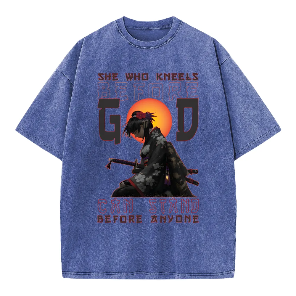 She Who Kneels Before God Christian Washed T-Shirt
