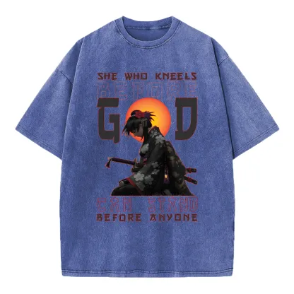 She Who Kneels Before God Christian Washed T-Shirt