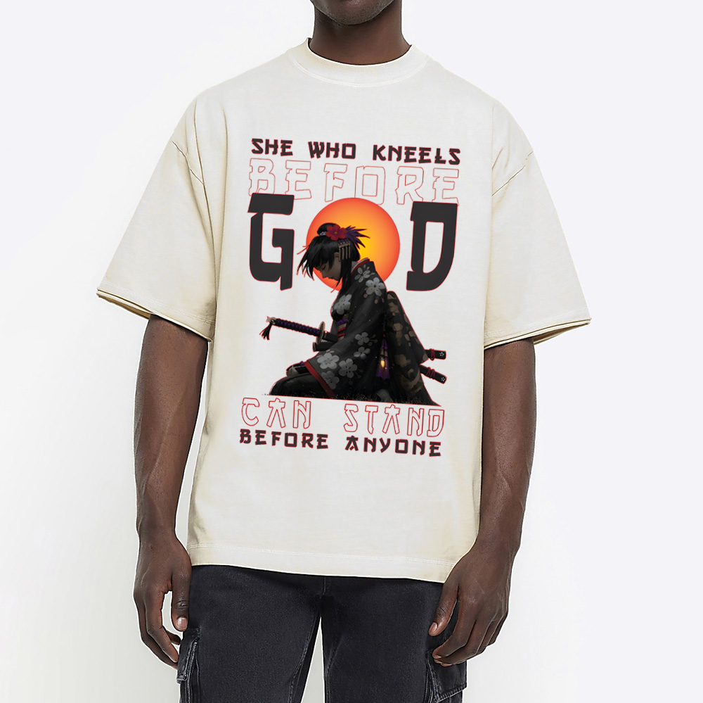 She Who Kneels Before God Christian Washed T-Shirt