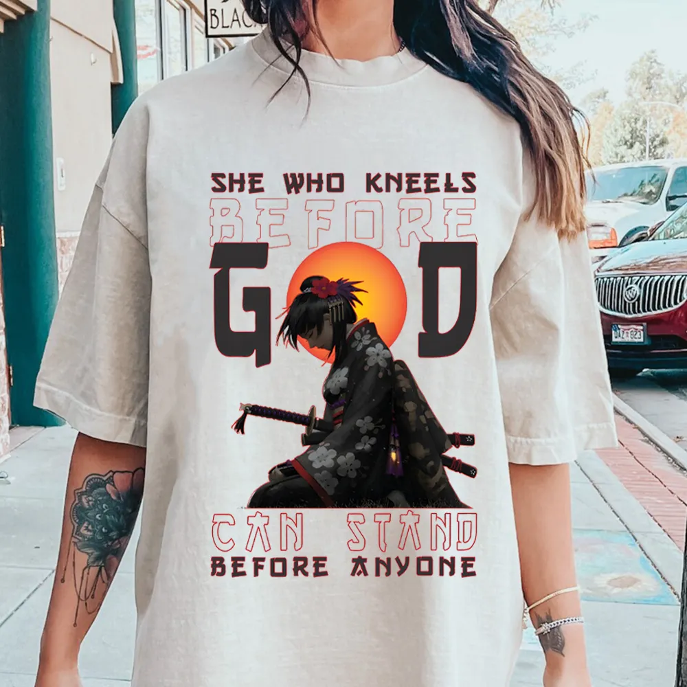 She Who Kneels Before God Christian Washed T-Shirt