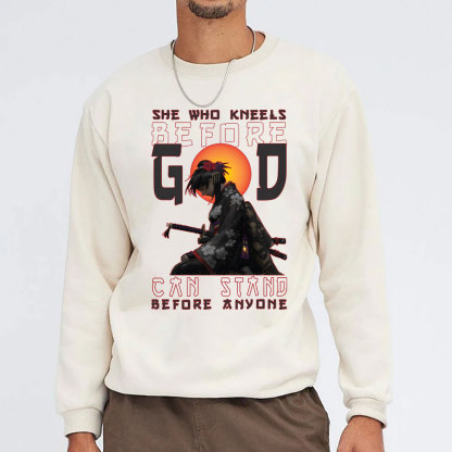 She Who Kneels Before God Christian Washed SweatShirt