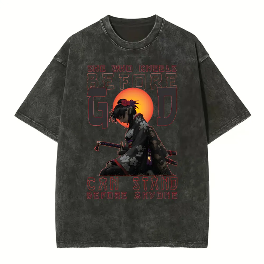 She Who Kneels Before God Christian Washed T-Shirt