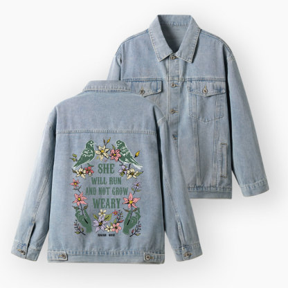 She Will Run And Not Grow Weary Christian Denim Jacket