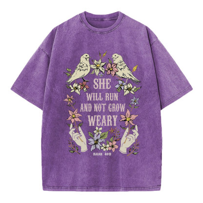 She Will Run And Not Grow Weary Christian Washed T-Shirt