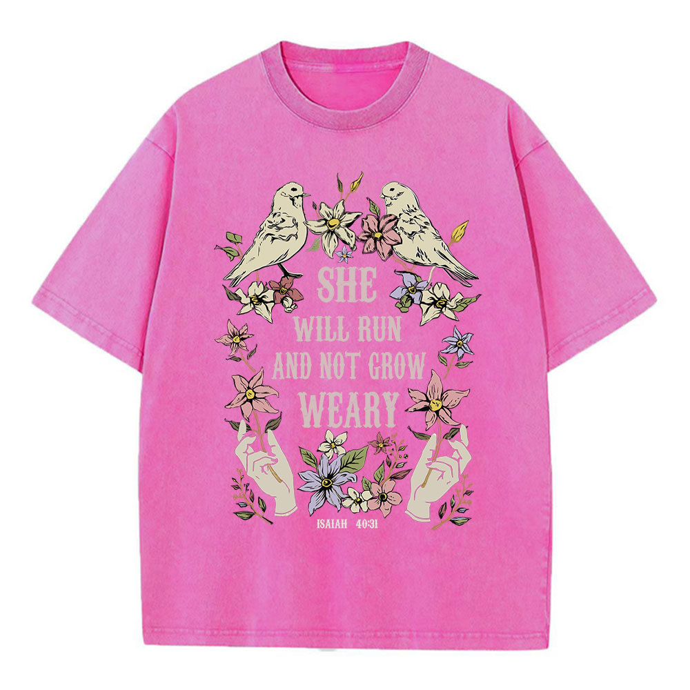 She Will Run And Not Grow Weary Christian Washed T-Shirt