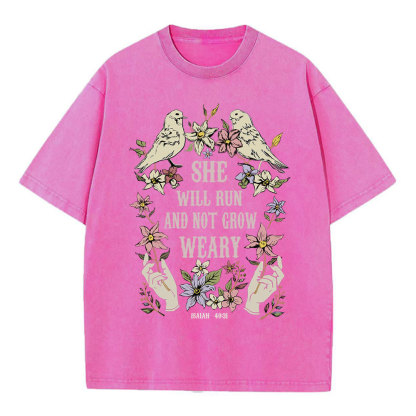 She Will Run And Not Grow Weary Christian Washed T-Shirt