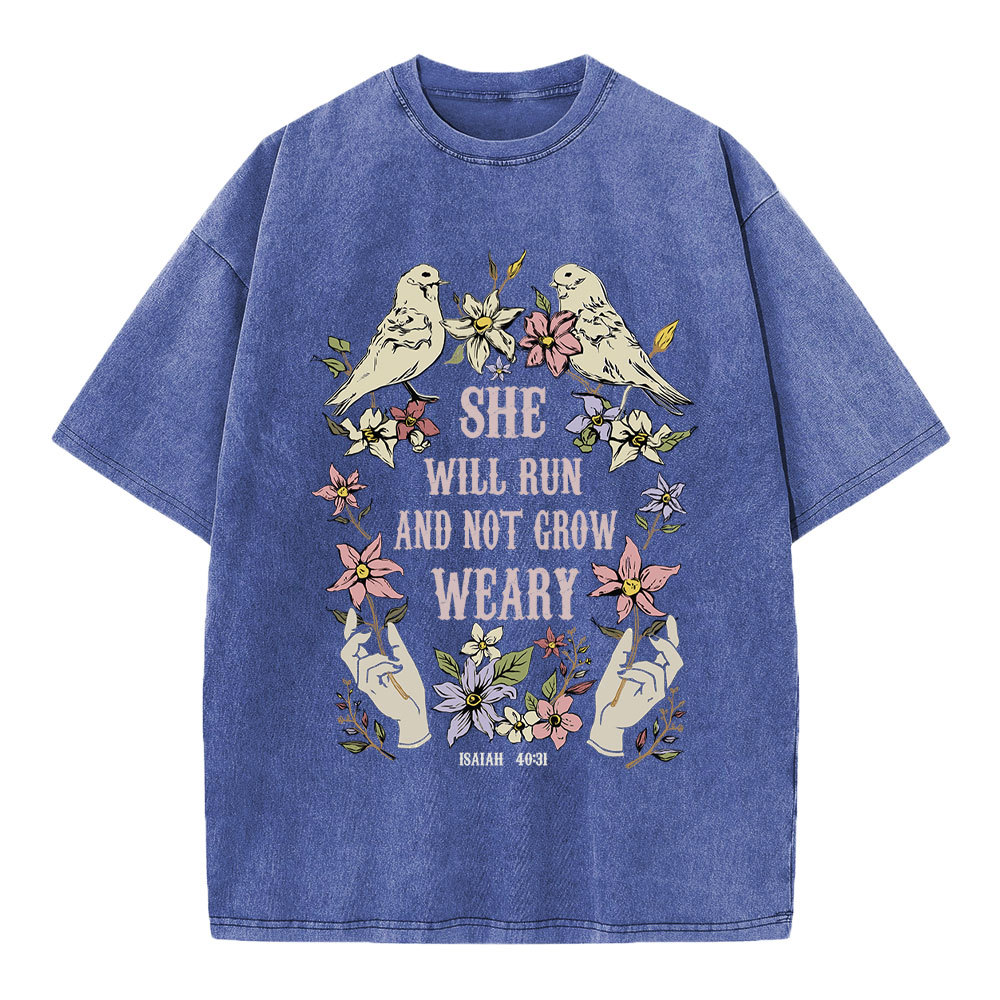 She Will Run And Not Grow Weary Christian Washed T-Shirt
