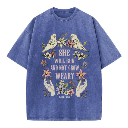 She Will Run And Not Grow Weary Christian Washed T-Shirt