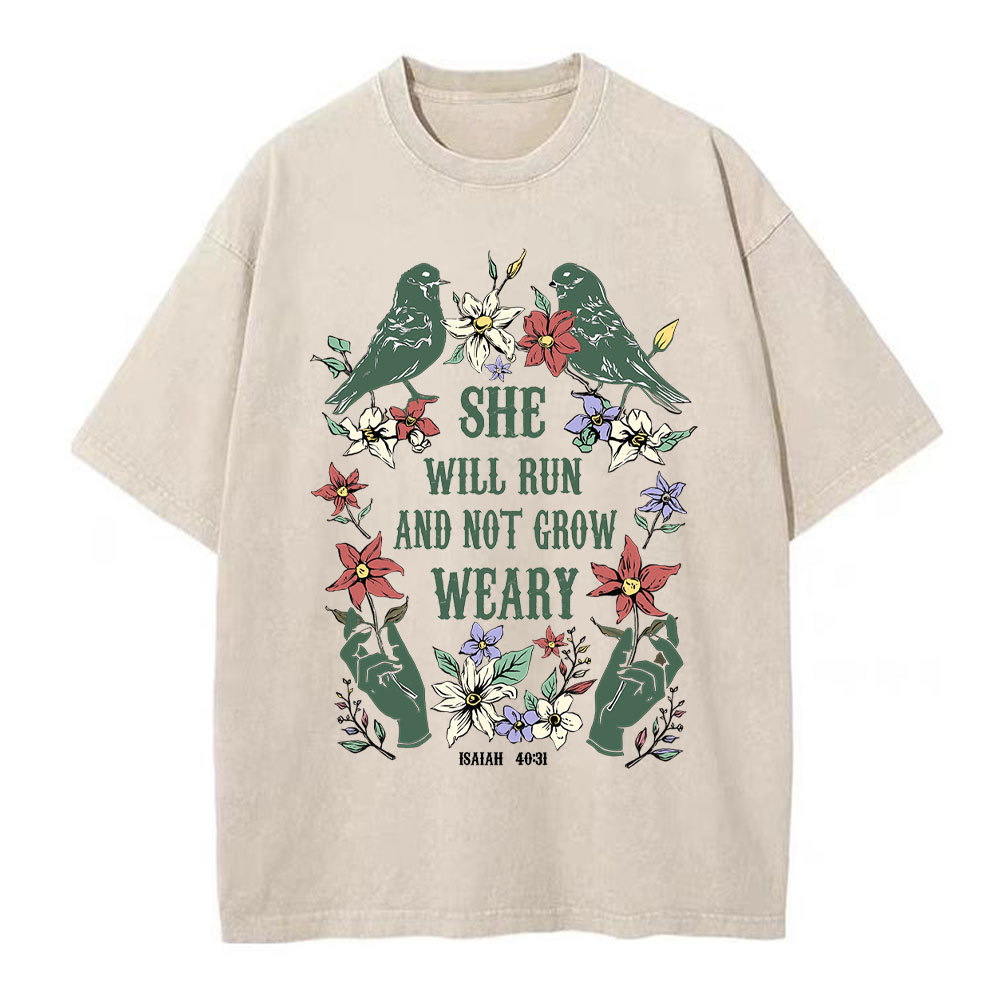 She Will Run And Not Grow Weary Christian Washed T-Shirt