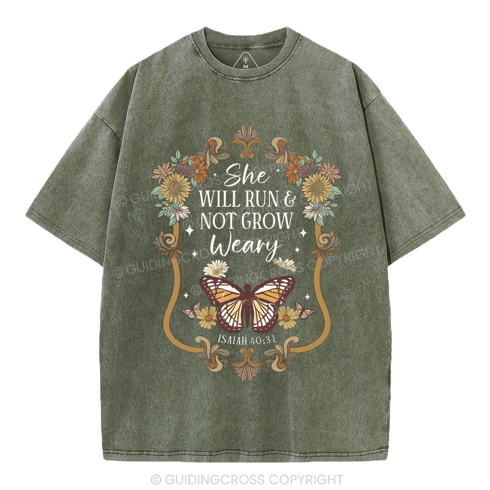She Will Run And Not Grow Weary  Christian Washed T-Shirt