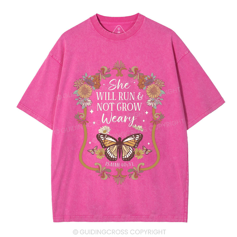 She Will Run And Not Grow Weary  Christian Washed T-Shirt