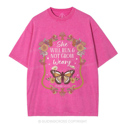 She Will Run And Not Grow Weary  Christian Washed T-Shirt