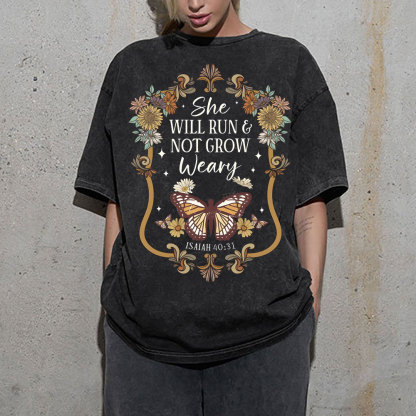 She Will Run And Not Grow Weary  Christian Washed T-Shirt