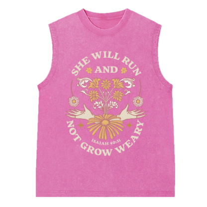 She Will Run And Not Grow Weary Christian Washed sleeveless Tee