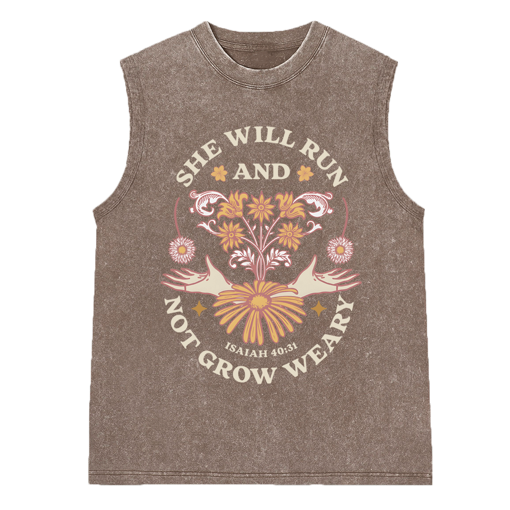 She Will Run And Not Grow Weary Christian Washed sleeveless Tee