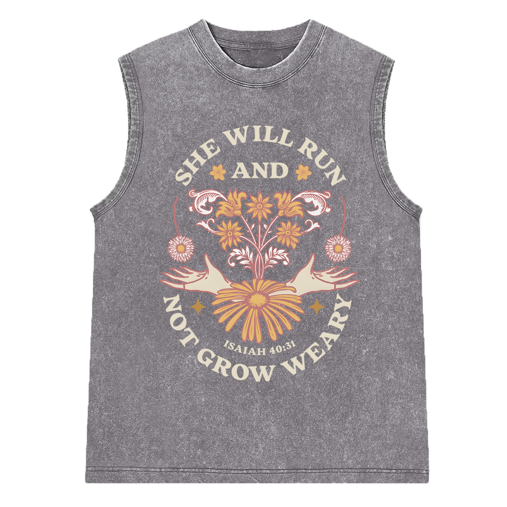 She Will Run And Not Grow Weary Christian Washed sleeveless Tee