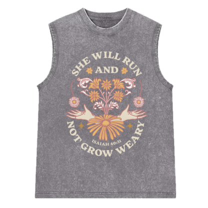 She Will Run And Not Grow Weary Christian Washed sleeveless Tee