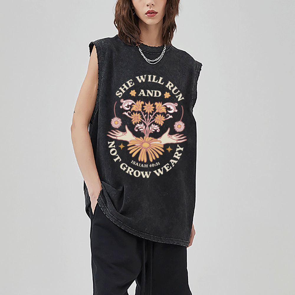 She Will Run And Not Grow Weary Christian Washed sleeveless Tee