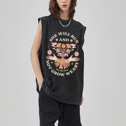 She Will Run And Not Grow Weary Christian Washed sleeveless Tee