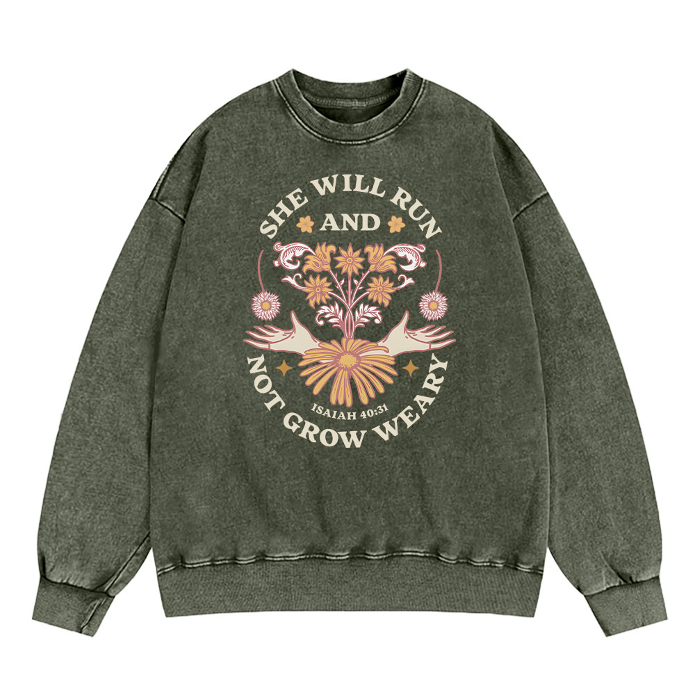 She Will Run And Not Grow Weary Christian WashedSweatshirt
