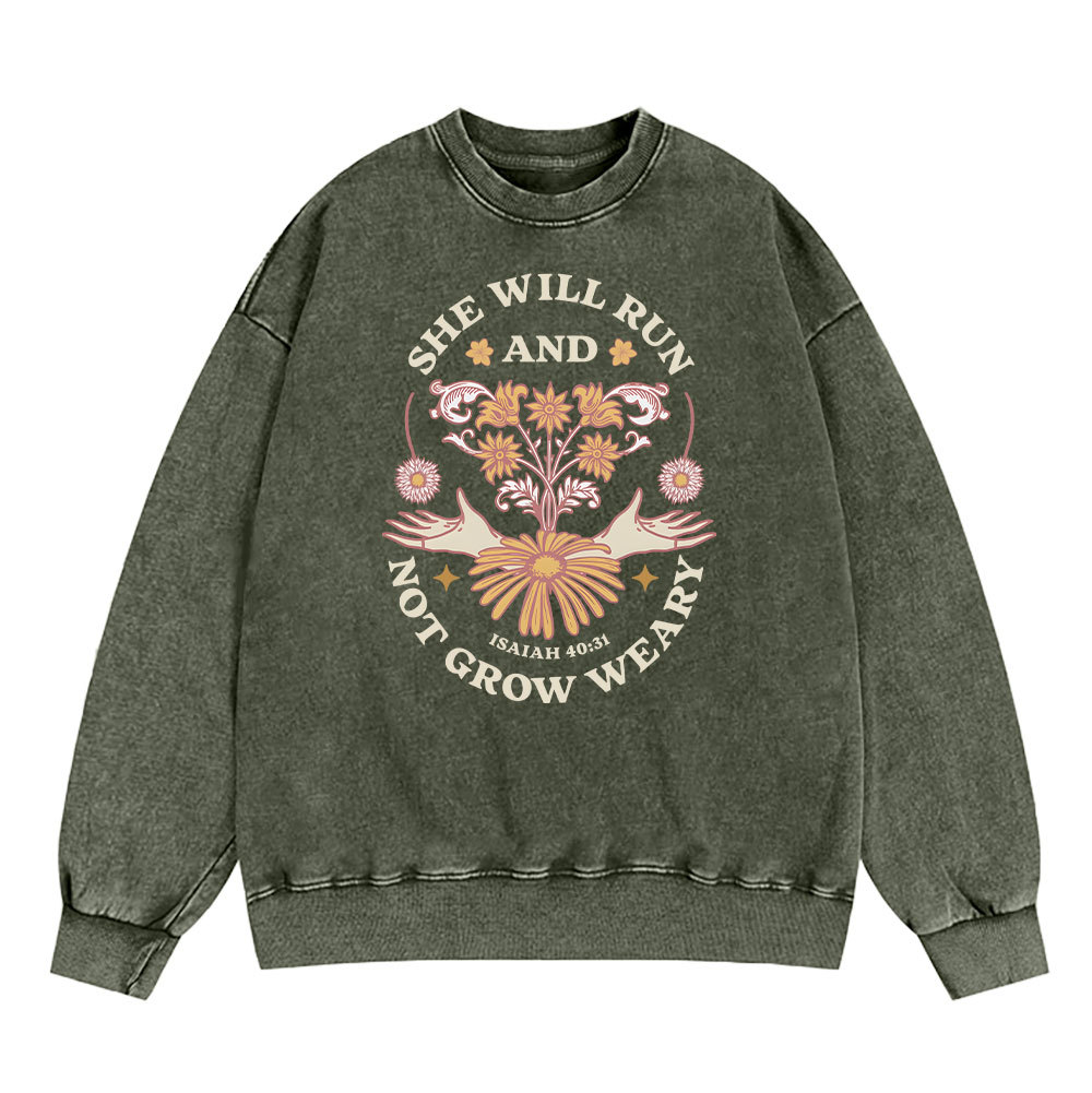 She Will Run And Not Grow Weary Christian WashedSweatshirt