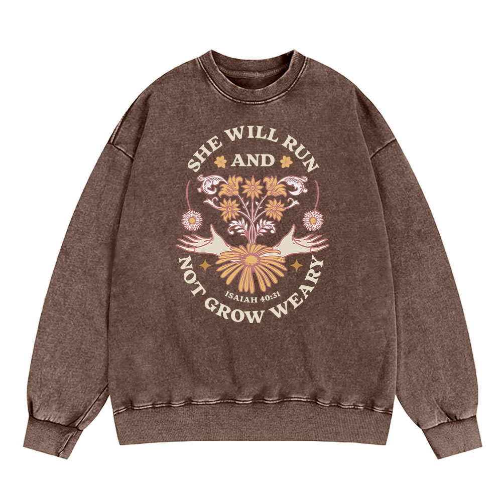 She Will Run And Not Grow Weary Christian WashedSweatshirt Sale - GuidingCross