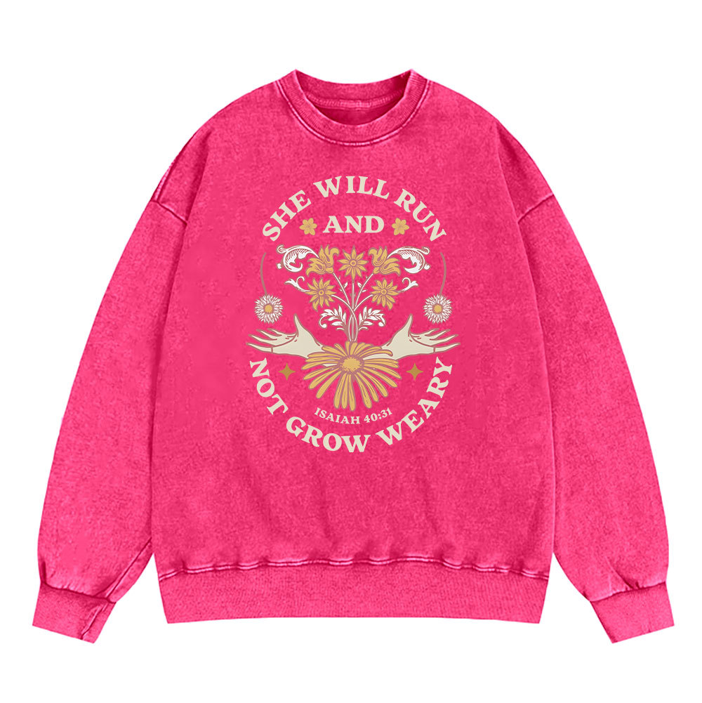 She Will Run And Not Grow Weary Christian WashedSweatshirt