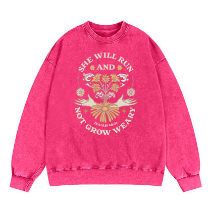 She Will Run And Not Grow Weary Christian WashedSweatshirt