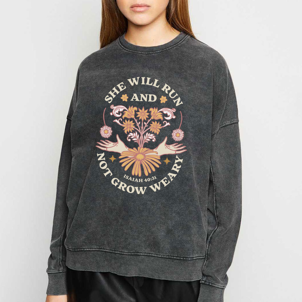 She Will Run And Not Grow Weary Christian WashedSweatshirt