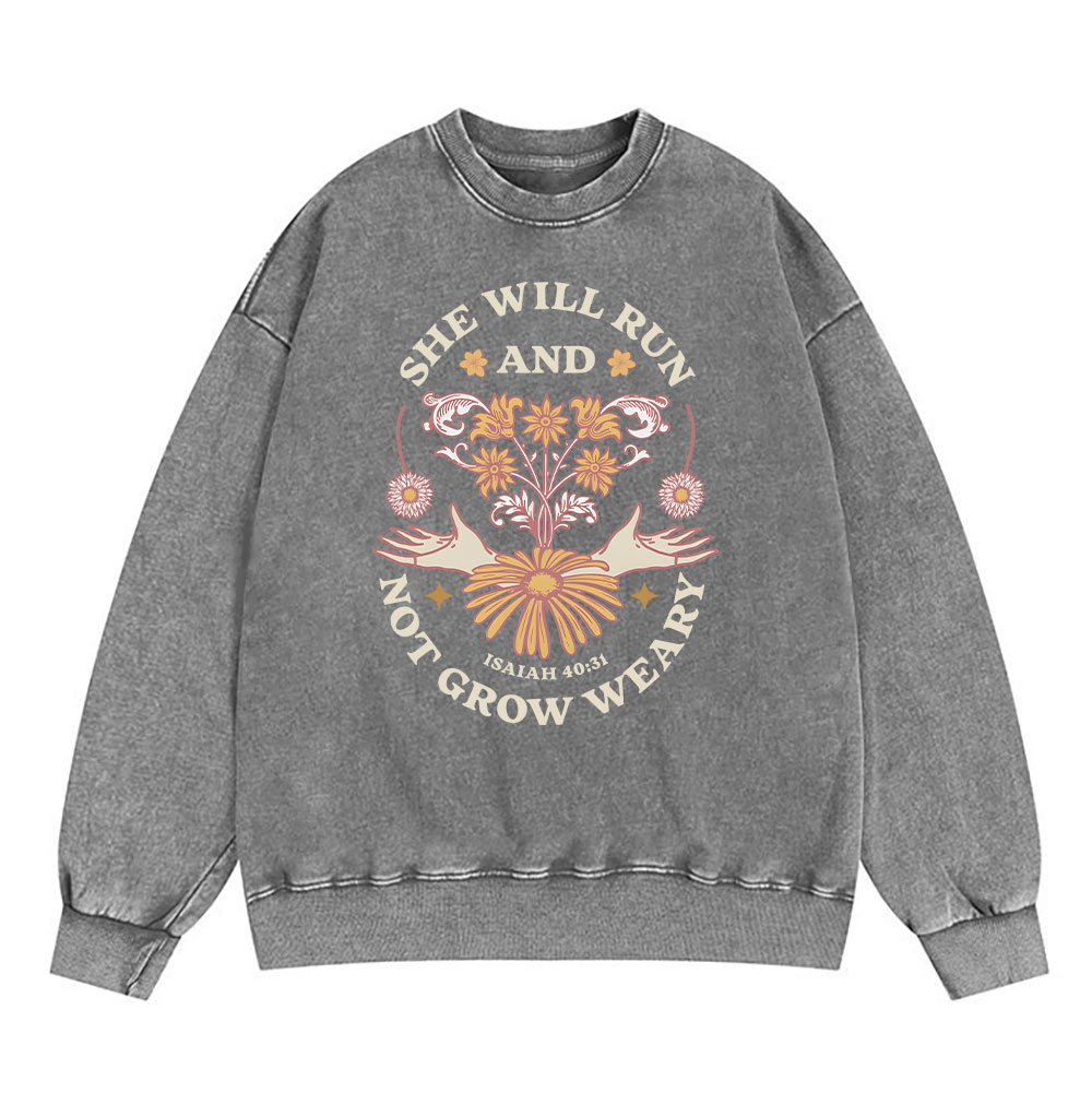 She Will Run And Not Grow Weary Christian WashedSweatshirt