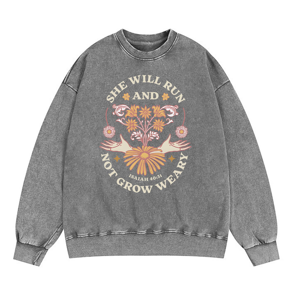 She Will Run And Not Grow Weary Christian WashedSweatshirt