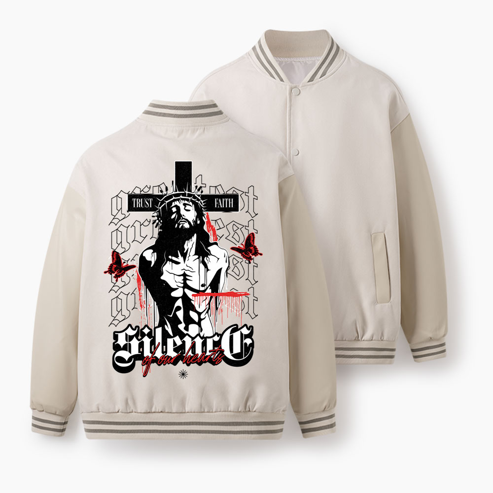 Silence Of Your Heart Christian Color Block Baseball Jacket