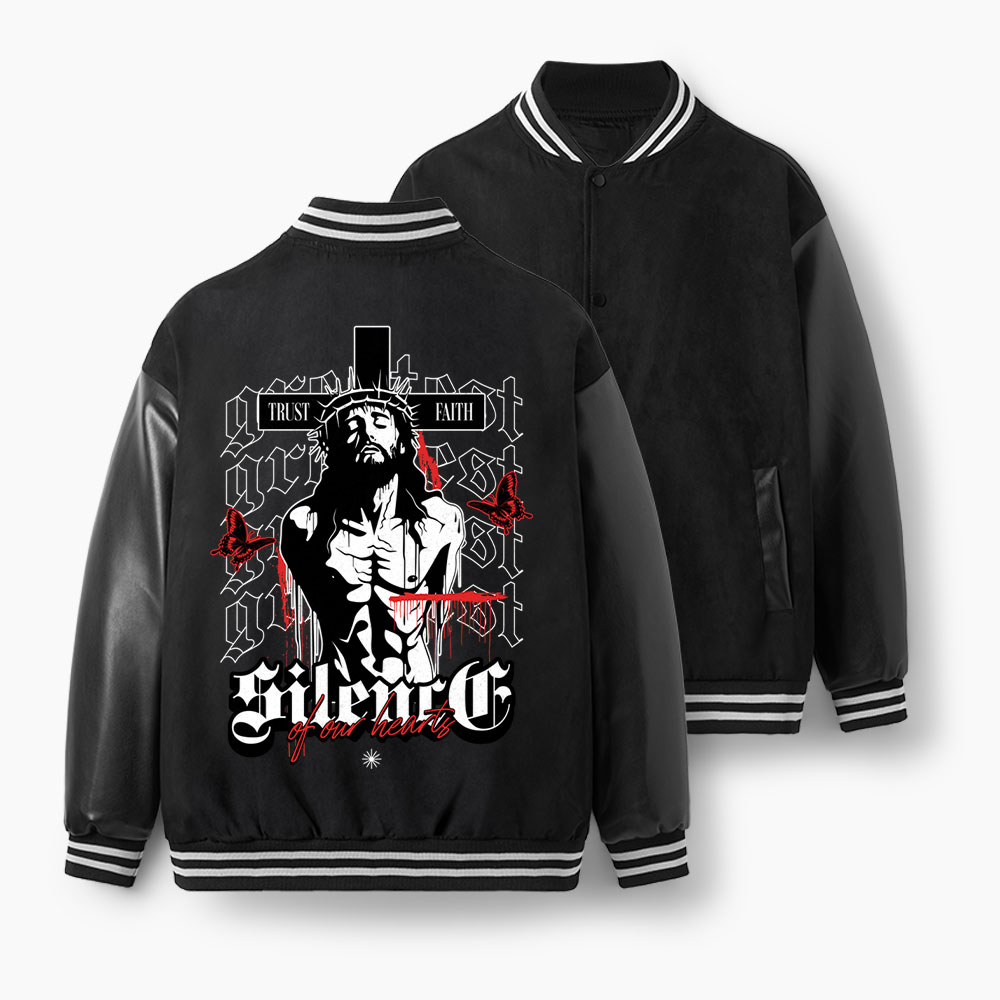 Silence Of Your Heart Christian Color Block Baseball Jacket
