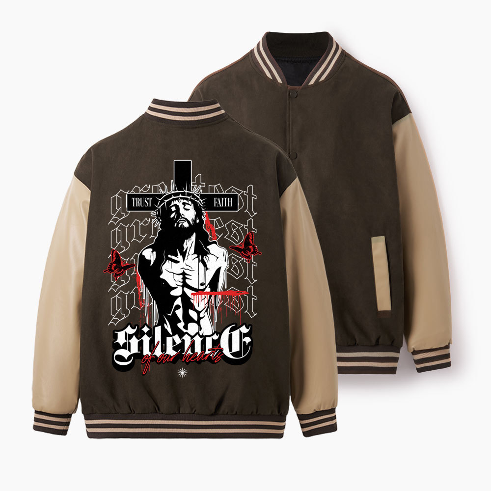 Silence Of Your Heart Christian Color Block Baseball Jacket