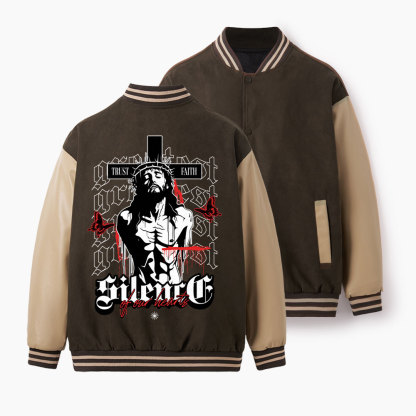 Silence Of Your Heart Christian Color Block Baseball Jacket