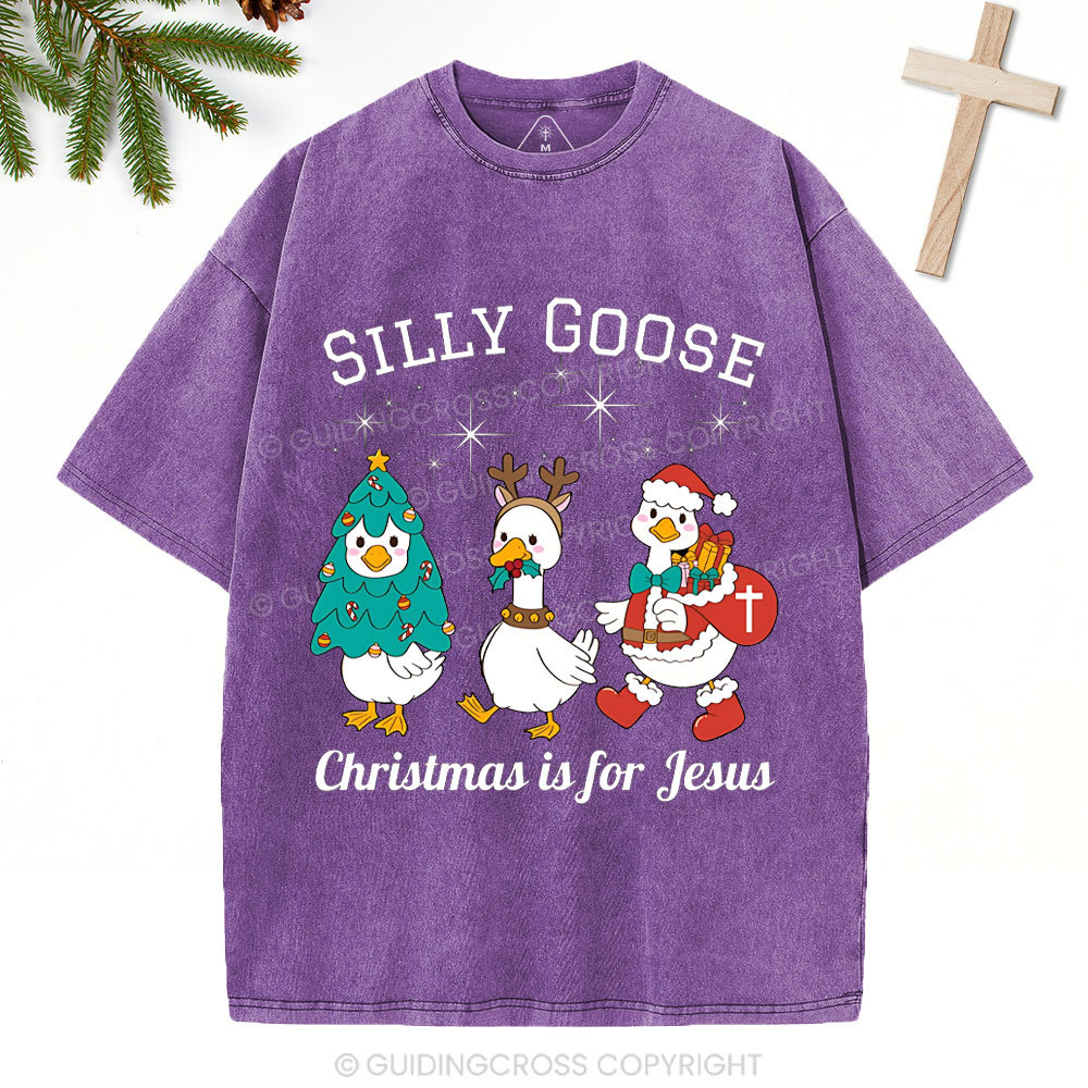 Silliest Goose Christmas Is For Jesus Christian Washed T-Shirt 