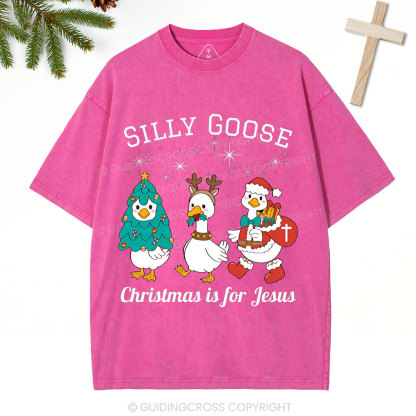 Silliest Goose Christmas Is For Jesus Christian Washed T-Shirt 