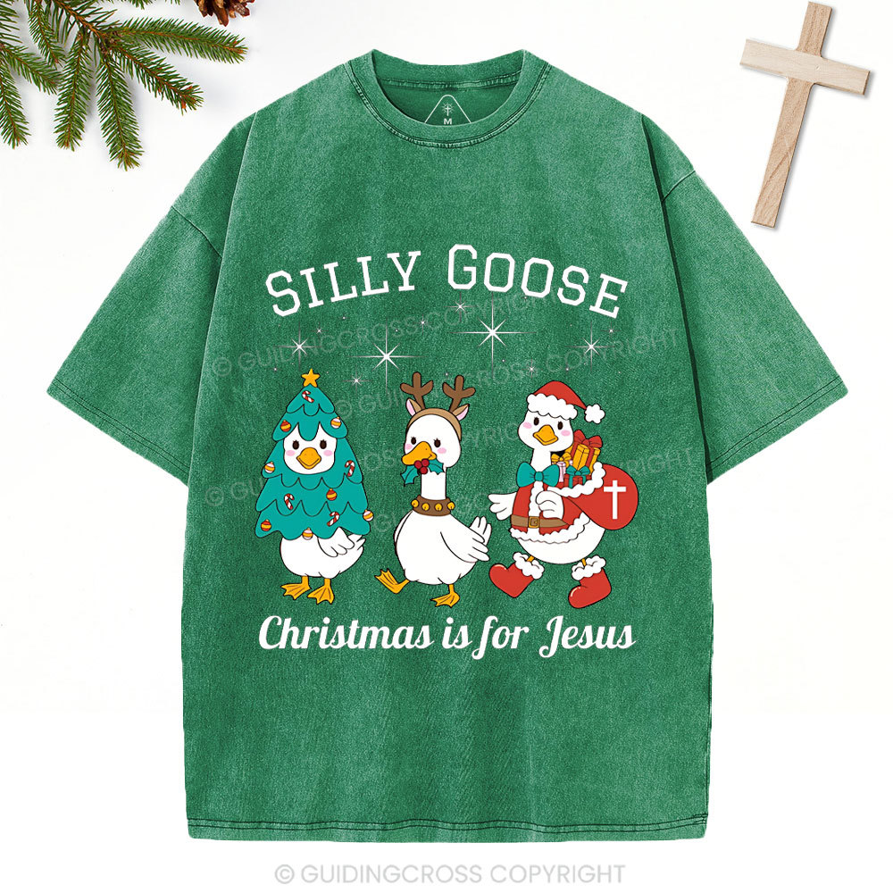 Silliest Goose Christmas Is For Jesus Christian Washed T-Shirt 
